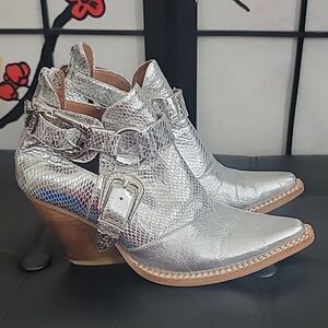Free People x Jeffery Campbell Silver Icon Western Cut Out Ankle Boots